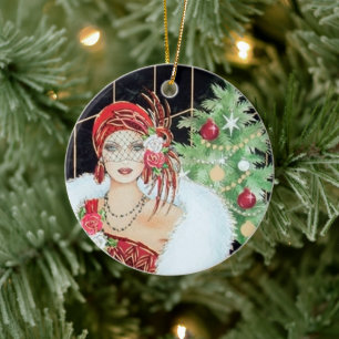Adorno De Cerámica Navidades de arte retro añaden