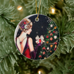 Adorno De Cerámica Navidades de arte retro añaden