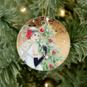 Adorno De Cerámica Navidades de arte retro añaden