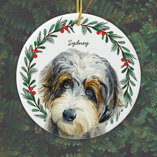 Adorno De Cerámica Navidades de Aussiedoodle escribieron 'Personaliza (Add Dog's name, or other short text, or delete text if not required. )