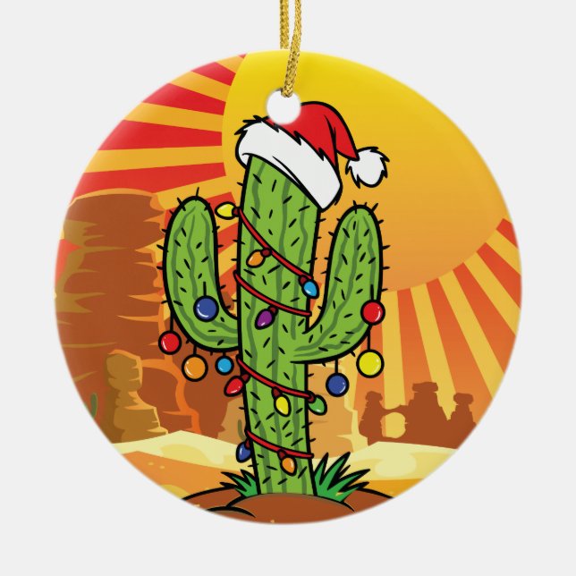 Adorno De Cerámica Navidades de AZ Arizona Saguaro Cactus (Frente)