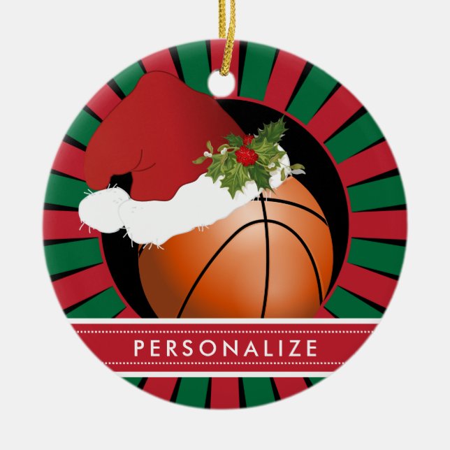 Adorno De Cerámica Navidades de baloncesto deportivo Santa Hat (Frente)