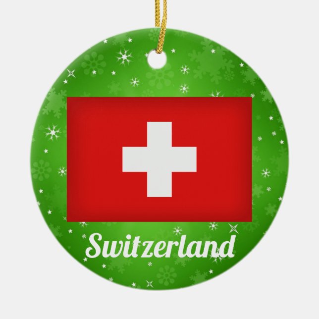 Adorno De Cerámica Navidades de Bandera de Suiza (Frente)