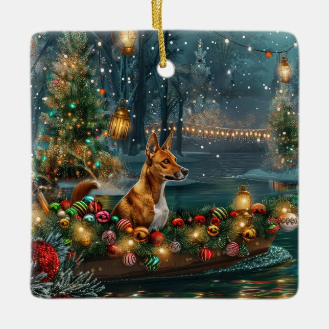 Adorno De Cerámica Navidades de Basenji (Anverso)