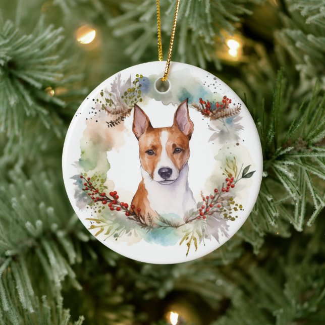 Adorno De Cerámica Navidades de Basenji Wreath Festive Pup (Árbol)
