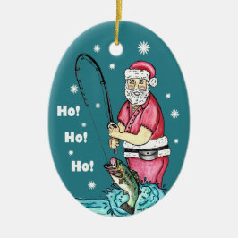 Adorno De Cerámica Navidades de Bass Fishing Santa Claus