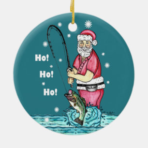 Adorno De Cerámica Navidades de Bass Fishing Santa Claus
