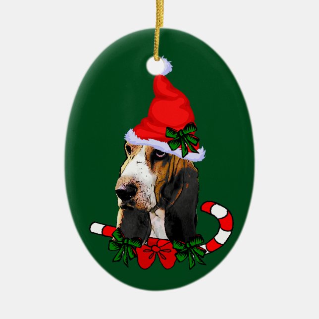 Adorno De Cerámica Navidades de Basset Hound (Frente)