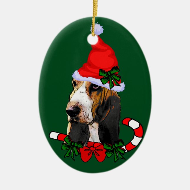 Adorno De Cerámica Navidades de Basset Hound (Frente)