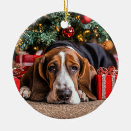 Adorno De Cerámica Navidades de Basset Hound
