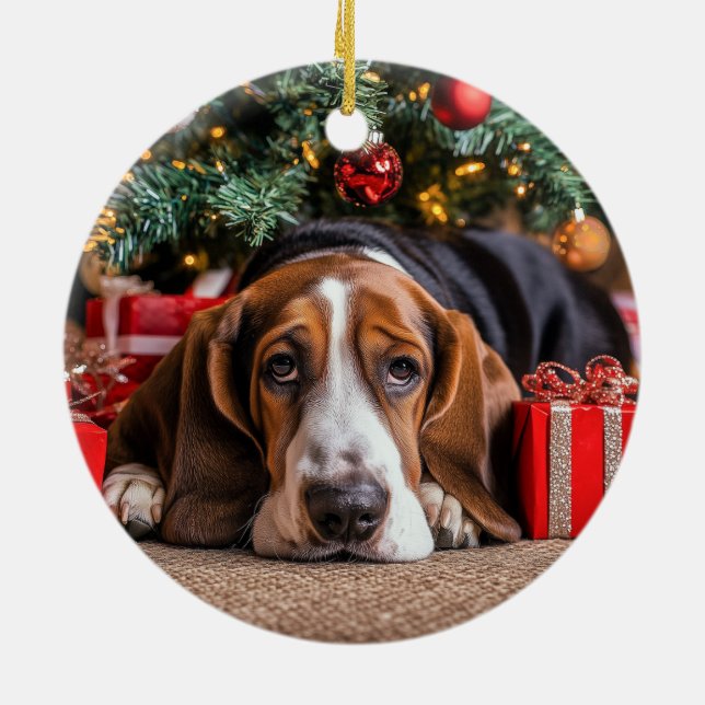Adorno De Cerámica Navidades de Basset Hound (Atrás)