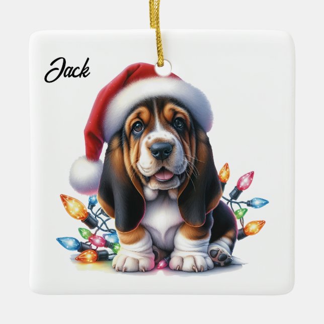 Adorno De Cerámica Navidades de Bassett Hound (Anverso)