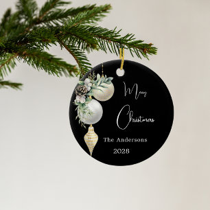 Adorno De Cerámica Navidades de baubles blancos de oro negro