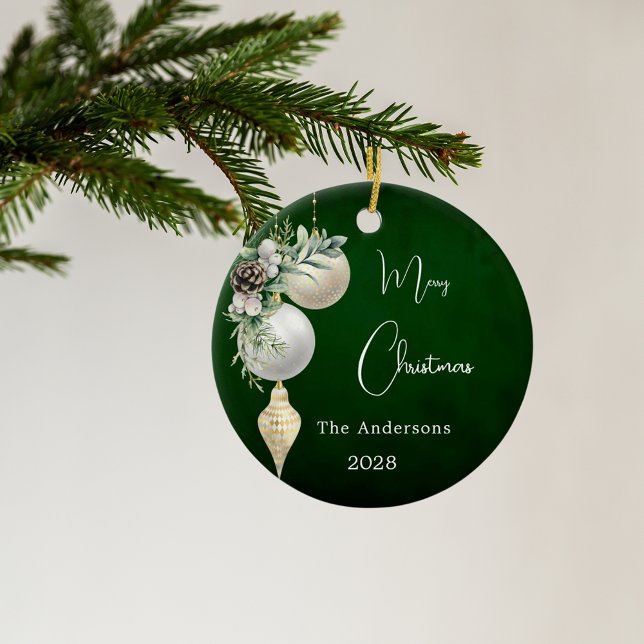 Adorno De Cerámica Navidades de baubles blancos de oro verde (Subido por el creador)