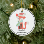 Adorno De Cerámica Navidades de bebe de Fox cute invitan a la carrera<br><div class="desc">Este Navidad de zorro lindo presenta un diseño de Winter Woodland con un ilustracion rústico de un zorro rojo que usa una bufanda y un gorra rojo. Personalice con el nombre, la fecha o el texto de su hijo. Perfecto para el primer bebé o regalo de navidades para cualquier niño...</div>