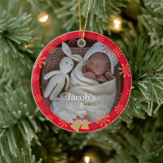 Adorno De Cerámica Navidades de bebé rojo foto copo de nieve (Árbol)