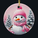Adorno De Cerámica Navidades de bebé rosados personalizados Snowman<br><div class="desc">Navidades de bebé rosados personalizados Snowman</div>