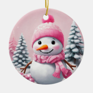 Adorno De Cerámica Navidades de bebé rosados personalizados Snowman