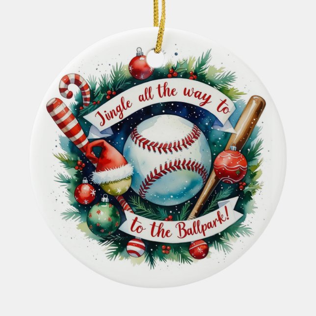 Adorno De Cerámica Navidades de béisbol (Frente)
