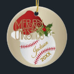 Adorno De Cerámica Navidades de béisbol<br><div class="desc">Ornamento de Navidad de Béisbol listo para su personalización. ✔ NOTA: ¡SÓLO CAMBIA LAS ÁREAS DE PLANTILLA NECESARIAS! 😀 Si es necesario, puede eliminar el texto y empezar a agregar de nuevo el texto, el tamaño del texto y la fuente que desee. 📌 Si necesita una mayor personalización, haga clic...</div>