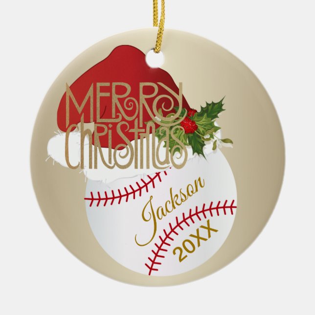 Adorno De Cerámica Navidades de béisbol (Frente)