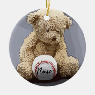 Adorno De Cerámica Navidades de béisbol con pelota y osito Teddy