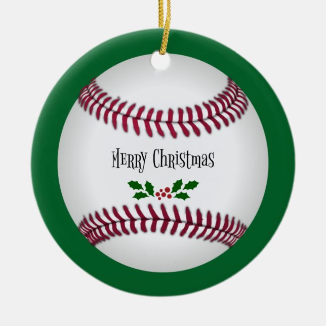 Adorno De Cerámica Navidades de béisbol, diseño de vacaciones, (Frente)