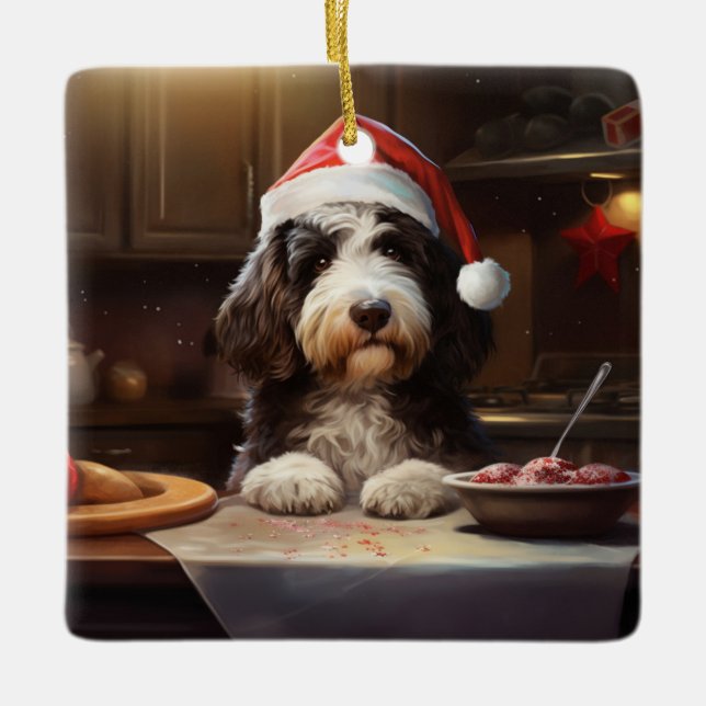 Adorno De Cerámica Navidades de Bernedoodle en vacaciones festivas (Anverso)