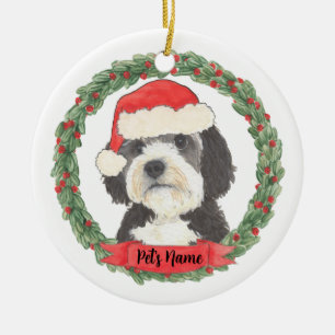 Adorno De Cerámica Navidades de Bernedoodle Santa Hat