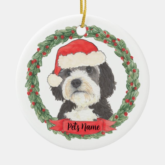 Adorno De Cerámica Navidades de Bernedoodle Santa Hat (Frente)