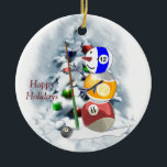 Adorno De Cerámica Navidades de Billiards Ball Snowman<br><div class="desc">¡El muñeco de nieve de los billares es demasiado lindo y será amado por toda la banda en la sala de billar!</div>