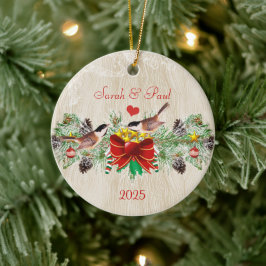 Adorno De Cerámica Navidades de Birds Garland y Pinecones