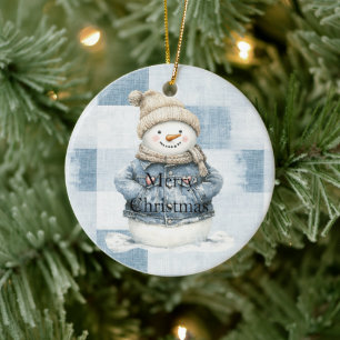 Adorno De Cerámica Navidades de Blue Denim Snowman