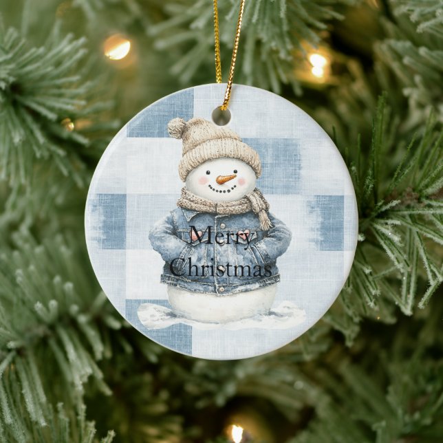 Adorno De Cerámica Navidades de Blue Denim Snowman (Árbol)