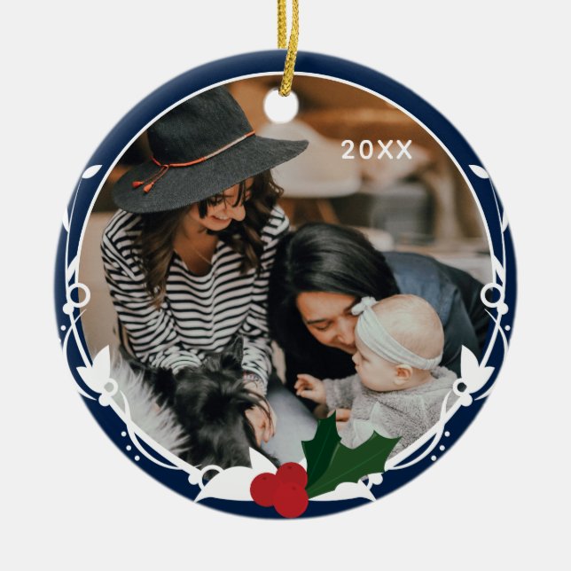 Adorno De Cerámica Navidades de Blue Holly (Frente)