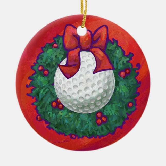 Adorno De Cerámica Navidades de bolas de golf rojas (Frente)