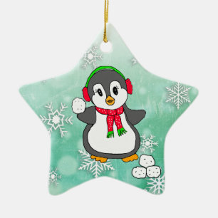 Adorno De Cerámica Navidades de bolas de nieve de pingüino