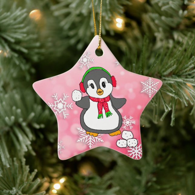 Adorno De Cerámica Navidades de bolas de nieve de pingüino (Árbol)