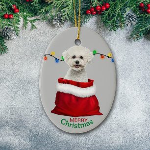 Adorno De Cerámica Navidades de bolsitas de regalo de Bichon Frise Do
