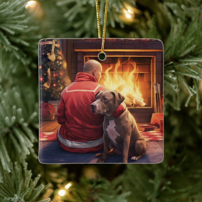 Adorno De Cerámica Navidades de bomberos de Pitbull, regalo para los  (Árbol)