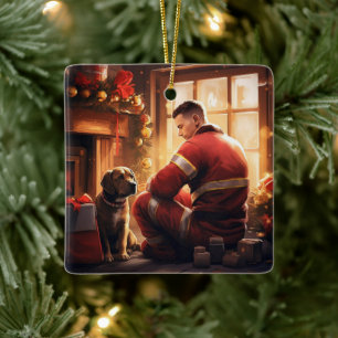 Adorno De Cerámica Navidades de bomberos de Pitbull, regalo para los