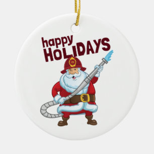 Adorno De Cerámica Navidades de bomberos Santa Claus Bombero