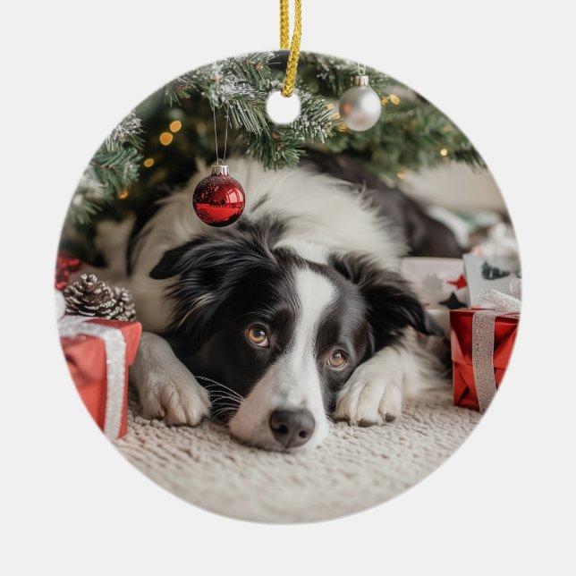 Adorno De Cerámica Navidades de Border Collie (Frente)