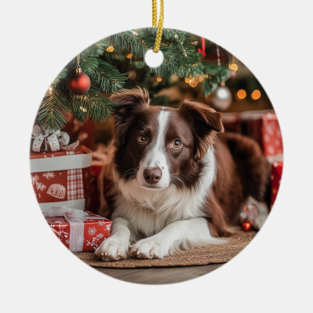 Adorno De Cerámica Navidades de Border Collie (Frente)