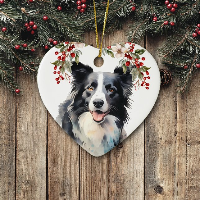 Adorno De Cerámica Navidades de Border Collie Dog Holly Berry (Subido por el creador)