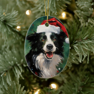 Adorno De Cerámica Navidades de Border Collie pinchar arte