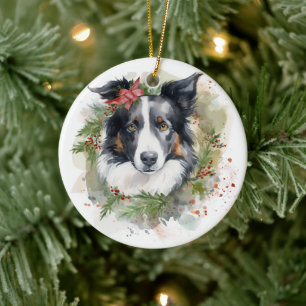 Adorno De Cerámica Navidades de Border Collie Wreath Festimes Pup