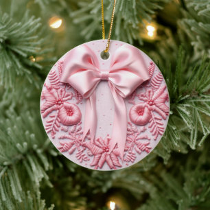 Adorno De Cerámica Navidades de Bow Rosado