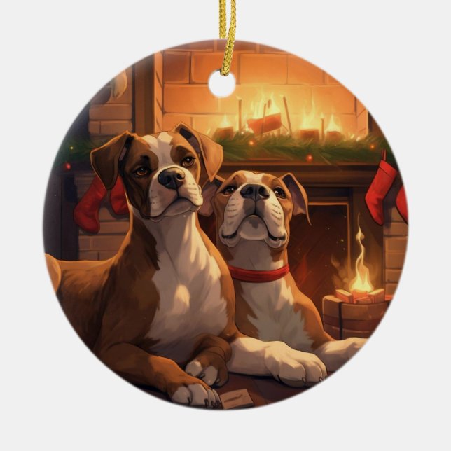 Adorno De Cerámica Navidades de boxeo, regalo conmemorativo de perros (Frente)