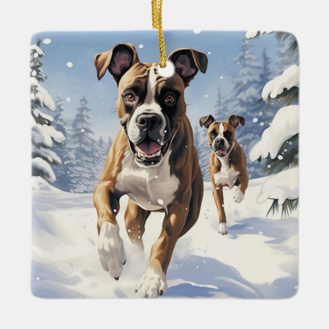Adorno De Cerámica Navidades de boxeo, regalo conmemorativo de perros (Anverso)